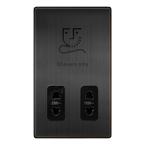 Screwless Plate Matt Bronze 115/230V Dual Voltage Shaver Socket - Black Trim - SE Home