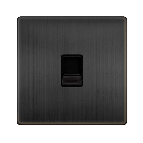 Screwless Plate Matt Bronze Single Telephone Master Outlet - Black Trim - SE Home