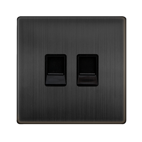 Screwless Plate Matt Bronze Twin Telephone Secondary Outlet - Black Trim - SE Home