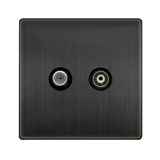 Screwless Plate Matt Bronze Isolated Satellite + Isolated Coaxial Outlet- Black Trim - SE Home