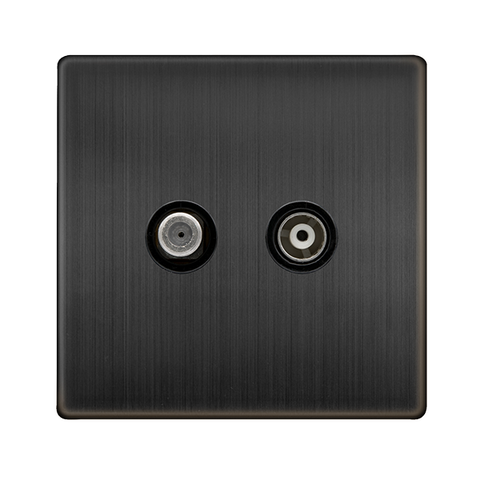 Screwless Plate Matt Bronze Isolated Satellite + Isolated Coaxial Outlet- Black Trim - SE Home