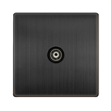 Screwless Plate Matt Bronze Single Isolated Coaxial Outlet - Black Trim - SE Home