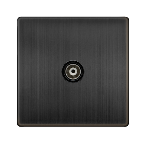 Screwless Plate Matt Bronze Single Isolated Coaxial Outlet - Black Trim - SE Home