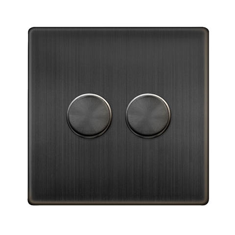 Screwless Plate Matt Bronze 2 Gang 2 Way LED 100W Trailing Edge Dimmer Light Switch - SE Home