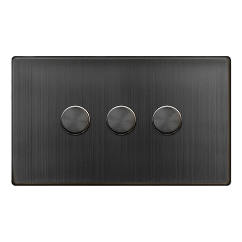 Screwless Plate Matt Bronze 3 Gang 2 Way LED 100W Trailing Edge Dimmer Light Switch - SE Home