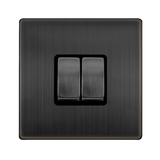 Screwless Plate Matt Bronze Screwless Plate Matt Bronze 10A 2 Gang 2 Way Light Switch - Black Trim - SE Home