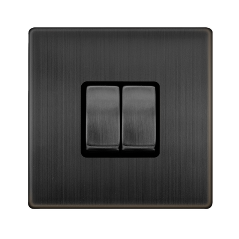 Screwless Plate Matt Bronze Screwless Plate Matt Bronze 10A 2 Gang 2 Way Light Switch - Black Trim - SE Home