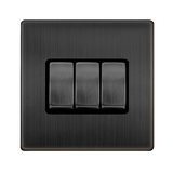 Screwless Plate Matt Bronze Screwless Plate Matt Bronze 10A 3 Gang 2 Way Light Switch - Black Trim - SE Home