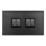 Screwless Plate Matt Bronze Screwless Plate Matt Bronze 10A 4 Gang 2 Way Light Switch - Black Trim - SE Home