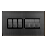 Screwless Plate Matt Bronze Screwless Plate Matt Bronze 10A 6 Gang 2 Way Light Switch - Black Trim - SE Home