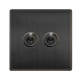Screwless Plate Matt Bronze 10A 2 Gang 2 Way Toggle Light Switch - SE Home