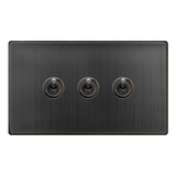 Screwless Plate Matt Bronze 10A 3 Gang 2 Way Toggle Light Switch - SE Home