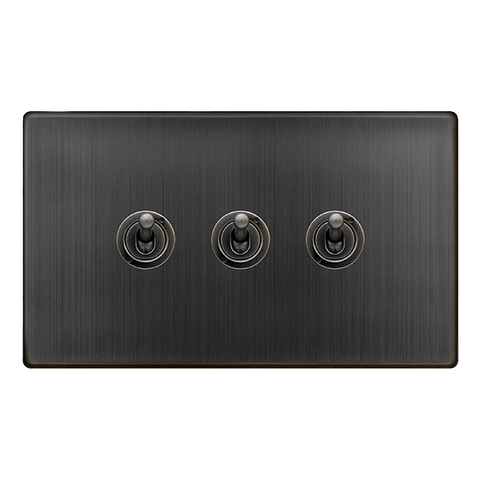 Screwless Plate Matt Bronze 10A 3 Gang 2 Way Toggle Light Switch - SE Home