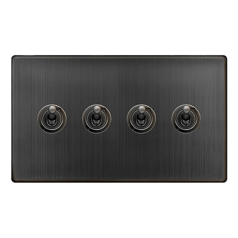 Screwless Plate Matt Bronze 10A 4 Gang 2 Way Toggle Light Switch - SE Home