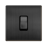 Screwless Plate Matt Bronze Screwless Plate Matt Bronze 10A 1 Gang Intermediate Light Switch - Black Trim - SE Home