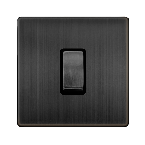 Screwless Plate Matt Bronze Screwless Plate Matt Bronze 10A 1 Gang Intermediate Light Switch - Black Trim - SE Home