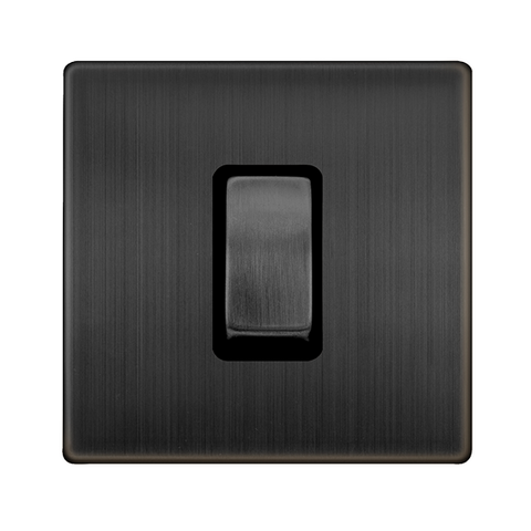 Screwless Plate Matt Bronze 50A Ingot 1 Gang Double Pole Switch - Black Trim - SE Home