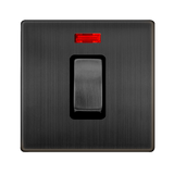 Screwless Plate Matt Bronze 50A Ingot 1 Gang Double Pole Switch With Neon - Black Trim - SE Home