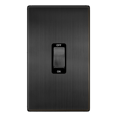 Screwless Plate Matt Bronze 50A Ingot 2 Gang Double Pole Switch - Black Trim - SE Home
