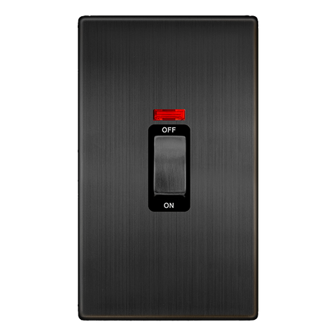 Screwless Plate Matt Bronze 50A Ingot 2 Gang Double Pole Switch With Neon - Black Trim - SE Home