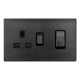 Screwless Plate Matt Bronze 50A Ingot Double Pole Switch With 13A Double Pole Switched Plug Socket - Black Trim - SE Home