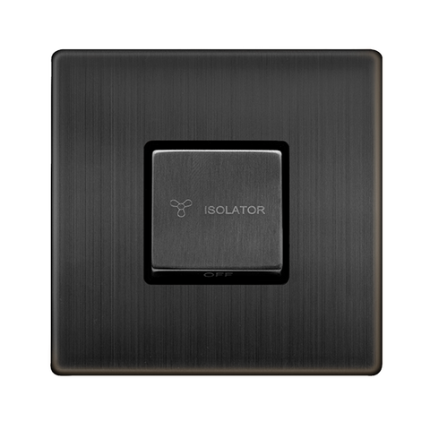 Screwless Plate Matt Bronze 10A Ingot 3 Pole Fan Isolation Switch - Black Trim - SE Home