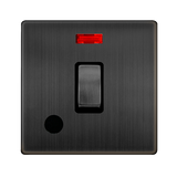 Screwless Plate Matt Bronze 20A Ingot Double Pole Switch With Neon + Flex Outlet - Black Trim - SE Home