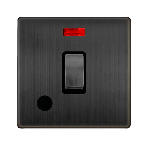 Screwless Plate Matt Bronze 20A Ingot Double Pole Switch With Neon + Flex Outlet - Black Trim - SE Home