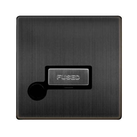 Screwless Plate Matt Bronze 13A Ingot Fused Connection Unit With Optional Flex Outlet - Black Trim - SE Home