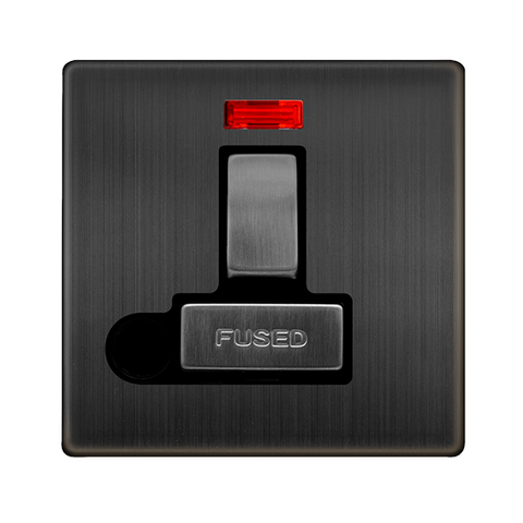 Screwless Plate Matt Bronze 13A Ingot Switched Fused Connection Unit With Neon + Optional Flex Outlet - Black Trim - SE Home