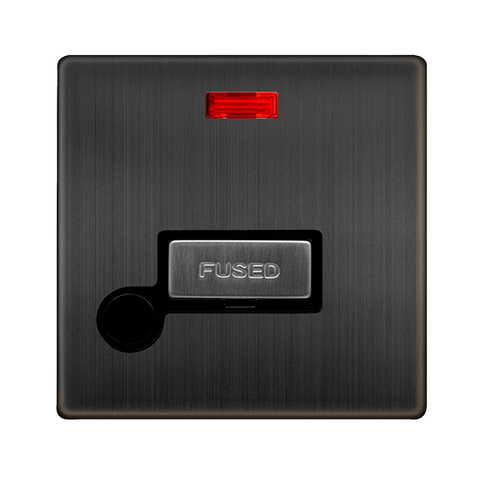 Screwless Plate Matt Bronze 13A Ingot Fused Connection Unit With Neon + Optional Flex Outlet - Black Trim - SE Home