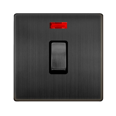 Screwless Plate Matt Bronze 20A Ingot Double Pole Switch With Neon - Black Trim - SE Home