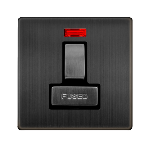 Screwless Plate Matt Bronze 13A Ingot Switched Fused Connection Unit With Neon - Black Trim - SE Home
