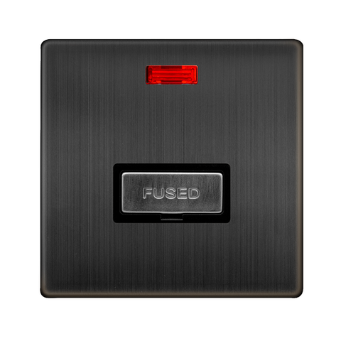 Screwless Plate Matt Bronze 13A Ingot Fused Connection Unit With Neon - Black Trim - SE Home