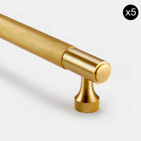 5 PACK - Knurled Brass Cupboard Bar Handle - Satin Brass - Hole Centre 128mm - SE Home