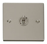 Pearl Nickel - White Inserts Pearl Nickel 1 Gang 2 Way 10AX Toggle Light Switch