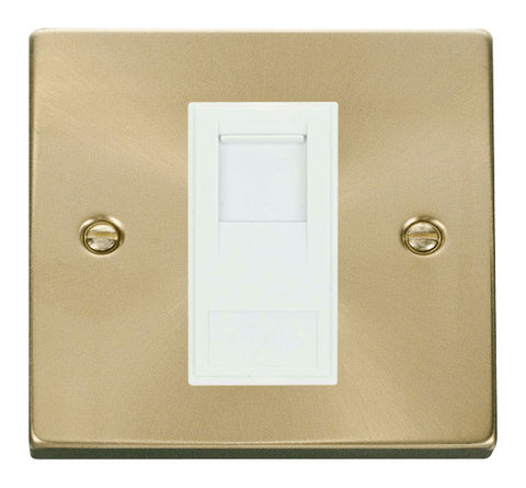 Satin Brass RJ45 Cat 6 Socket - White Trim