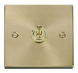 Satin Brass - White Inserts Satin Brass 1 Gang 2 Way 10AX Toggle Light Switch