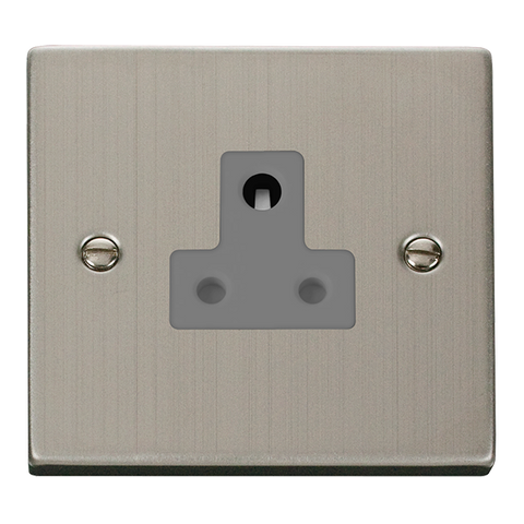 Stainless Steel 1 Gang 5A Round Pin Socket - Grey Trim