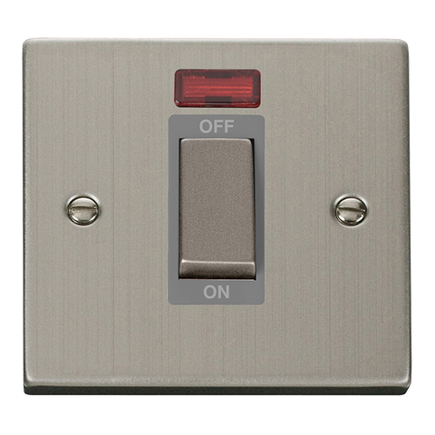 Stainless Steel 1 Gang Ingot Size 45A Switch With Neon - Grey Trim