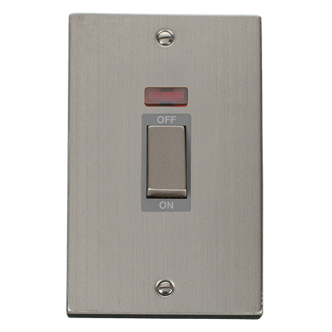 Stainless Steel 2 Gang Ingot Size 45A Switch With Neon - Grey Trim
