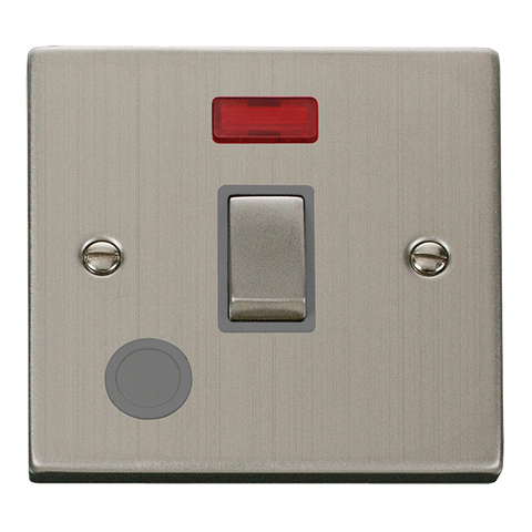 Stainless Steel 1 Gang 20A Ingot DP Switch With Flex With Neon - Grey Trim