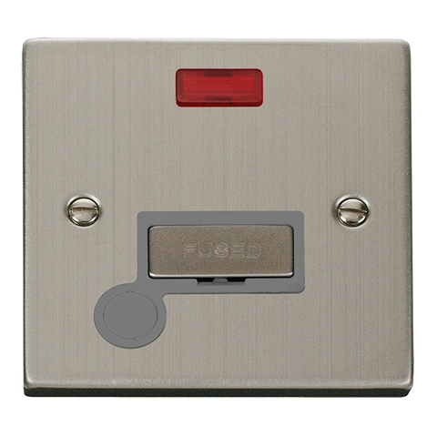 Stainless Steel 13A Fused Ingot Connection Unit With Neon With Flex - Grey Trim