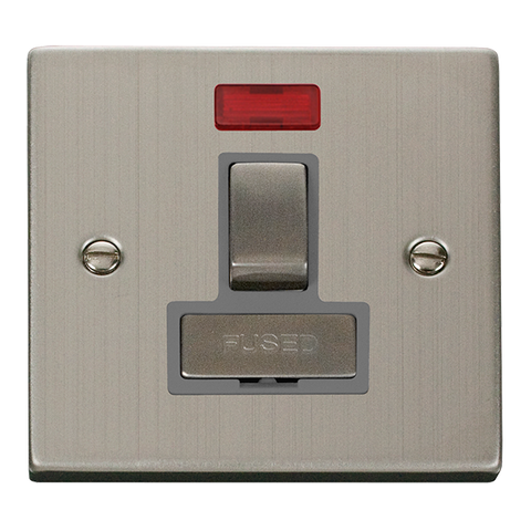Stainless Steel 13A Fused Ingot Connection Unit Switched With Neon - Grey Trim