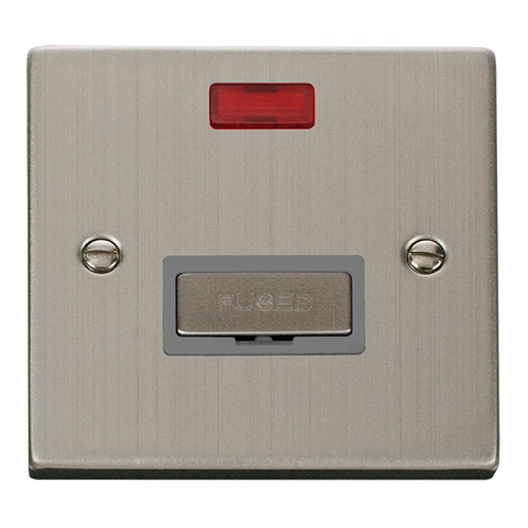 Stainless Steel 13A Fused Ingot Connection Unit With Neon - Grey Trim
