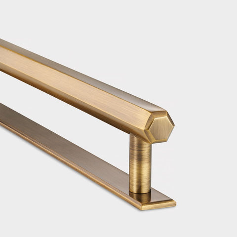 Hexagonal Brass Cupboard Bar Handle With Back Plate - Antique Brass - Hole Centre 632mm - SE Home