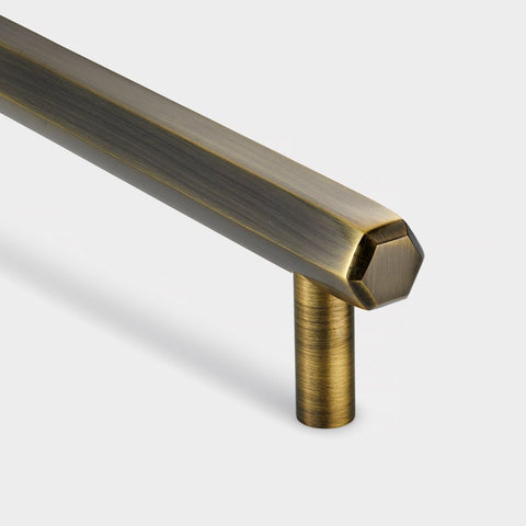 Hexagonal Brass Cupboard Bar Handle - Antique Brass - Hole Centre 160mm - SE Home