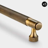 5 PACK - Knurled Brass Cupboard Bar Handle - Antique Brass - Hole Centre 128mm - SE Home