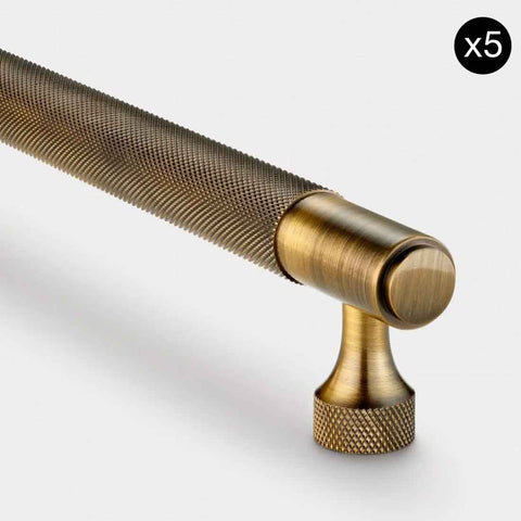 5 PACK - Knurled Brass Cupboard Bar Handle - Antique Brass - Hole Centre 128mm - SE Home