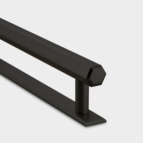 Hexagonal Brass Cupboard Bar Handle With Back Plate - Black - Hole Centre 632mm - SE Home